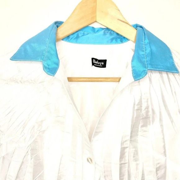 Beluva San Francisco Pleated Button Down Shirt Blouse White Blue Women's XS - Picture 3 of 10